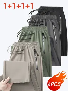 4-piece set for men and women, casual style with a zip belt, zippered pockets, and high-elasticity, breathable pants, suitable for outdoor sports in summer