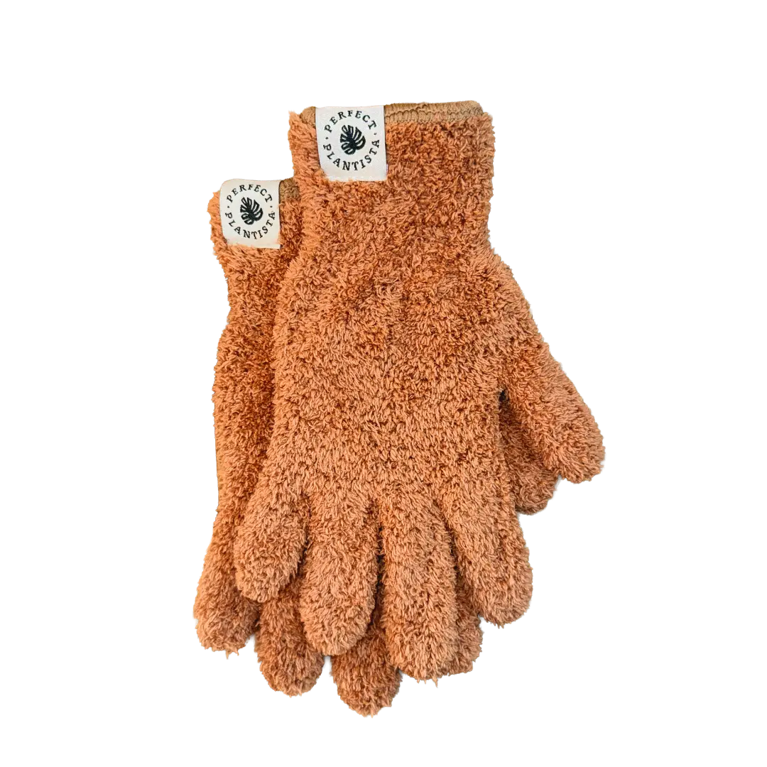 Perfect Plantista Microfiber Plant Dusting Gloves | Reusable Washable Leaf Cleaning Gloves for Houseplants, Monstera, Fiddle Leaf Fig | Soft Dusting Mitt for Indoor Plants | Terracotta