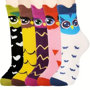 Cute Colorful Owl Crew Socks - Adult Medium