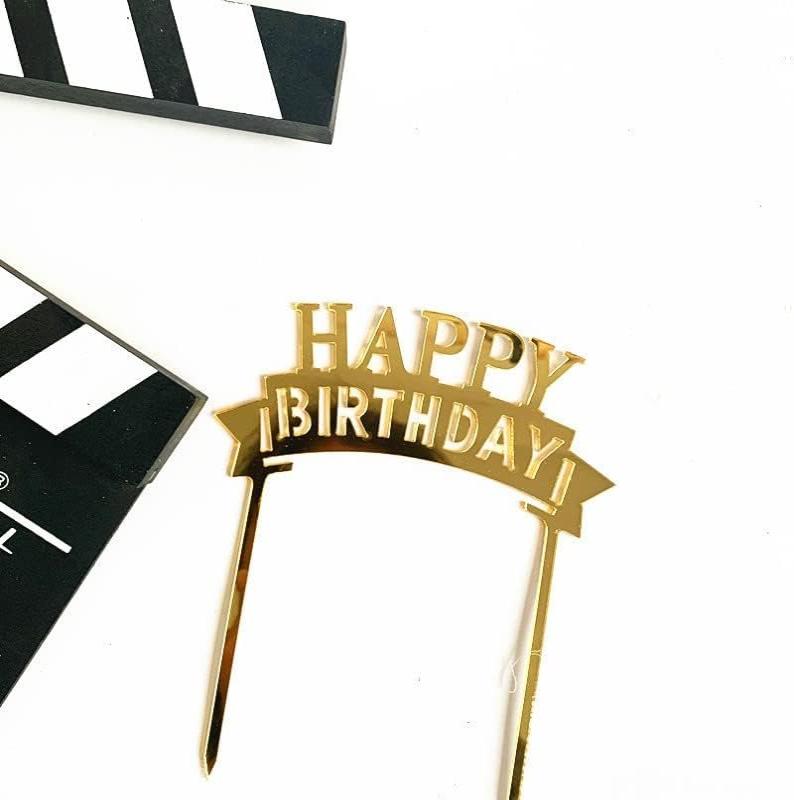 Gold Birthday Cake Topper, 6pcs Acrylic Birthday Cake Toppers Happy Birth Cake Toppers for Decorations Gold Topper for Girls Women's Party Decorations