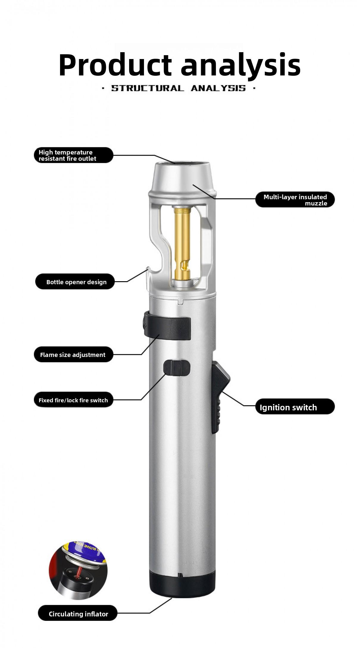 Windproof Lighter, Adjustable Flame Size High Temp Torch Lighter, Durable Zinc Alloy Bottle With Opener, High Temperature 1300 °   C Proof Igniter For Camping Grilling And Emergency Use Torch Lighters Refillable (No Fuel)