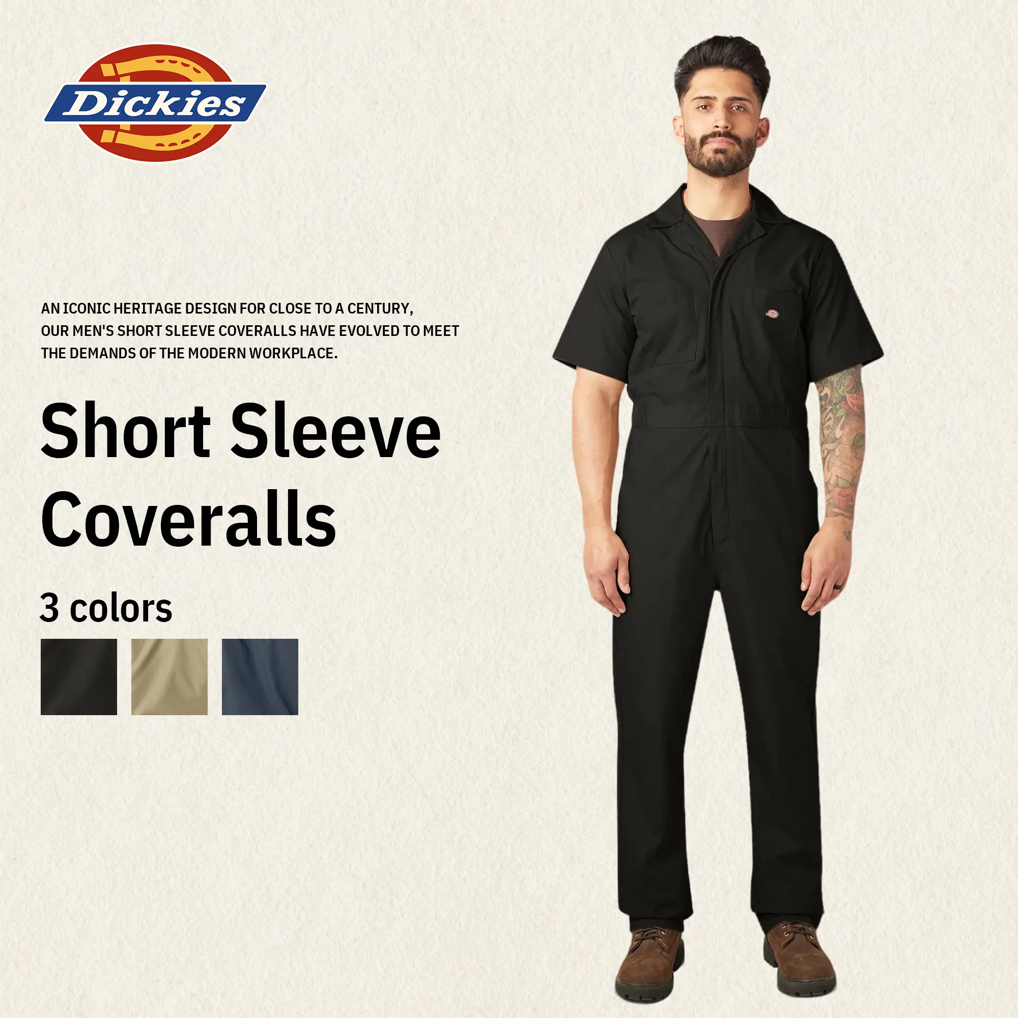 Dickies Short Sleeve Coveralls, Men's Sleeve Workwear,Lightweight Design,Worn Over Everyday Clothes, Elastic Waist Inserts, Wrinkle-resistant Fabric, Easy-care Finish, With Large Back Pockets