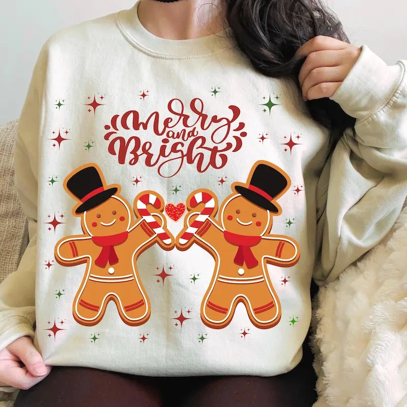 Gingerbread Christmas Sweater Merry and Bright Holiday Clipart Sweater