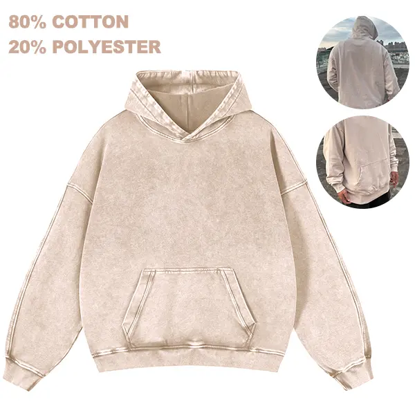 Solid Color 80% Cotton 20% Polyester Vintage Heavy Hoodie Unisex Oversized Drawstring Hooded Cotton Sweatshirt with Front Pocket for Daily Wear Comfort Hoodie for All Genders