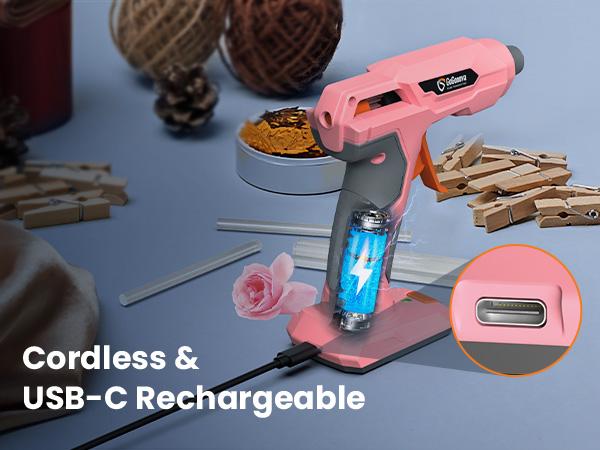 【DIY Must-Have】GoGonHva Cordless Glue Gun Set with 25 Mini Adhesive Sticks - USB Type-C Rechargeable, Anti-Dripping, Ergonomic Handle, 2Ah USB Type-C Power Cell Tool Home, Portable