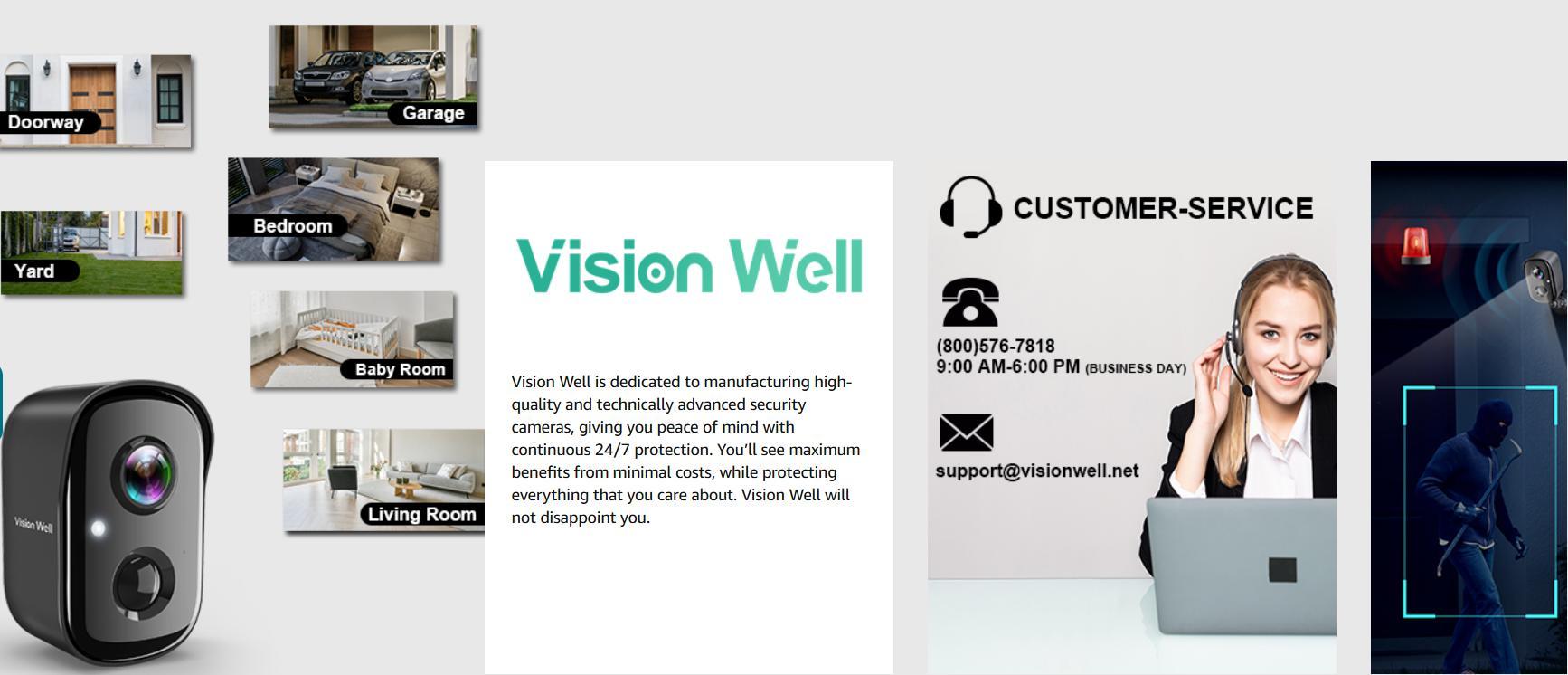 Vision Well Wireless outdoor security camera, IP65 waterproof rating, infrared motion detection, two-way talk, support SD card and cloud storage Vision Well Wireless outdoor security camera, IP65 waterproof rating, infrared motion detection, two-way talk, support SD card and cloud storage