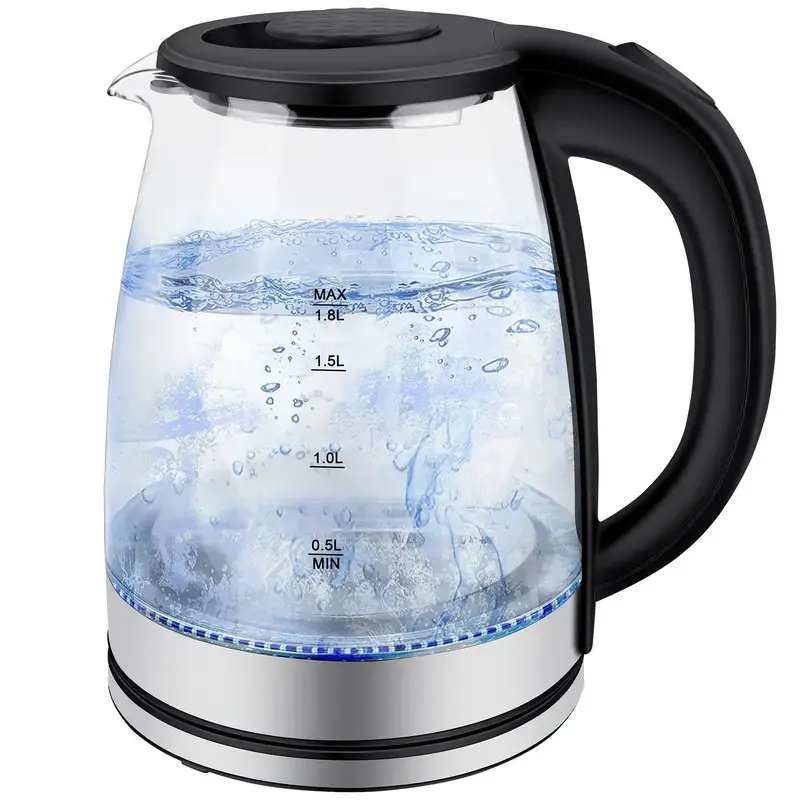 Electric Kettle Water Boiler, 1.8L&2.0L Electric Tea Kettle, Wide Opening Hot WaterBoiler with LED Light, Auto Shut-Off & Boil DryProtection, Glass Black Household boil-dry keepwarm Kitchen Appliances