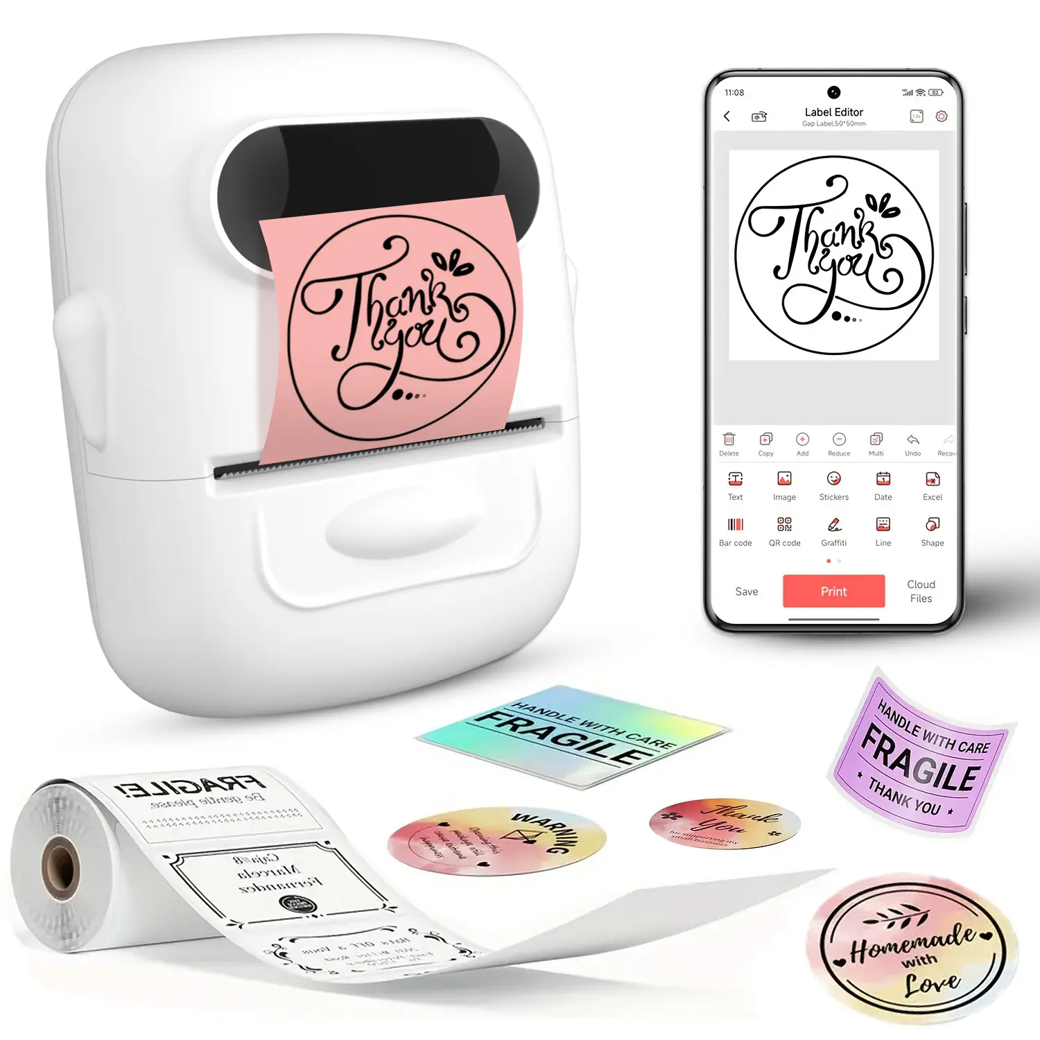 Label Maker, label printer, portable wireless Bluetooth printer, can print item labels, product labels, document labels, food stickers, etc. Compatible with Apple and Android. Black Friday .home