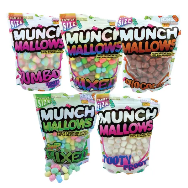 Munch Mallow Crunchy Coated Marshmallows (Family Size) - Novelty Candy Snacks, Cupboard Treat with Sour, Mixed, Tooty Frooty, Chocolate Flavors, Pick-and-Mix Option, Christmas Gifting, Made with Glucose Syrup (No Artificial Colors)