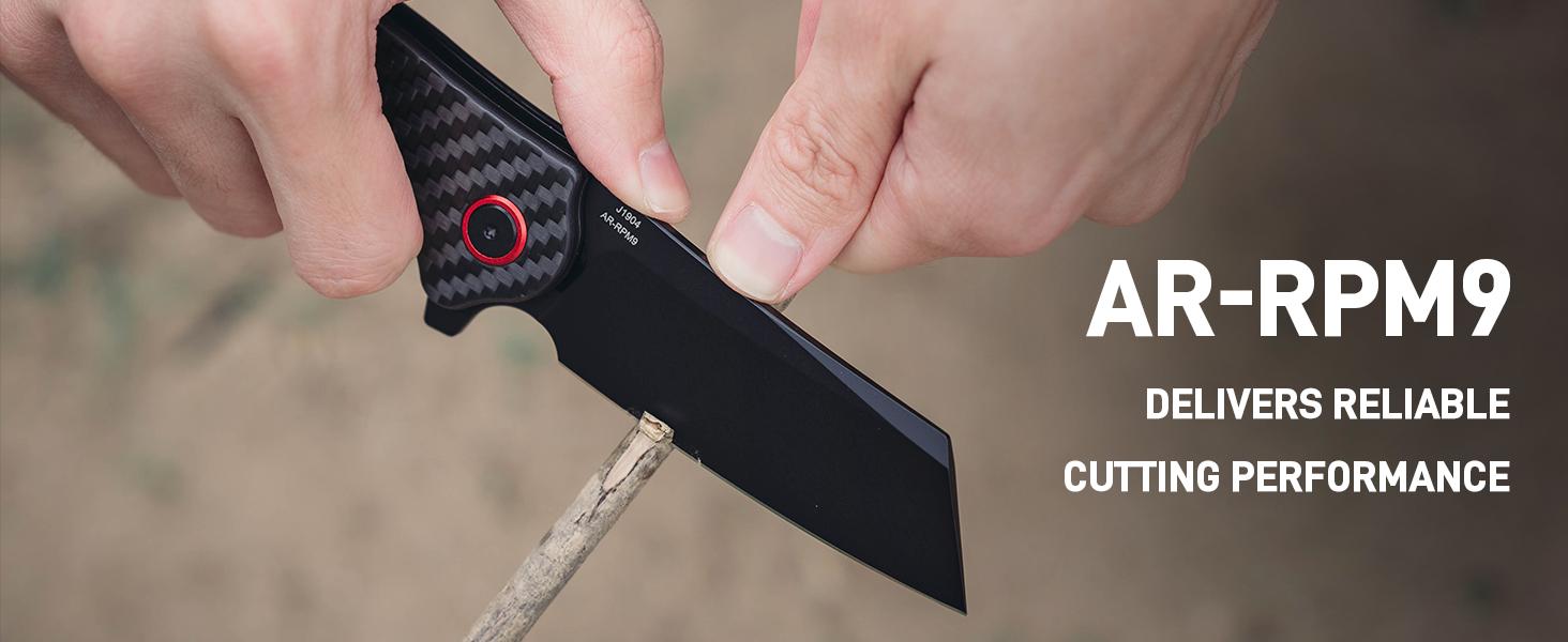 CJRB CRAG Tool Knife J1904 with AR-RPM9 Steel and Black PVD Blade Carbon Fiber Handle, Camping Folding Knives for Outdoor, Everyday Carry and portable multipurpose knives, tactical knives