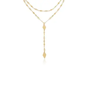 Augustine Layered Lariat Necklace – 18K Gold Plated / Rhodium, Double Layer Chain with Drop, Adjustable Length Statement Jewelry for Women