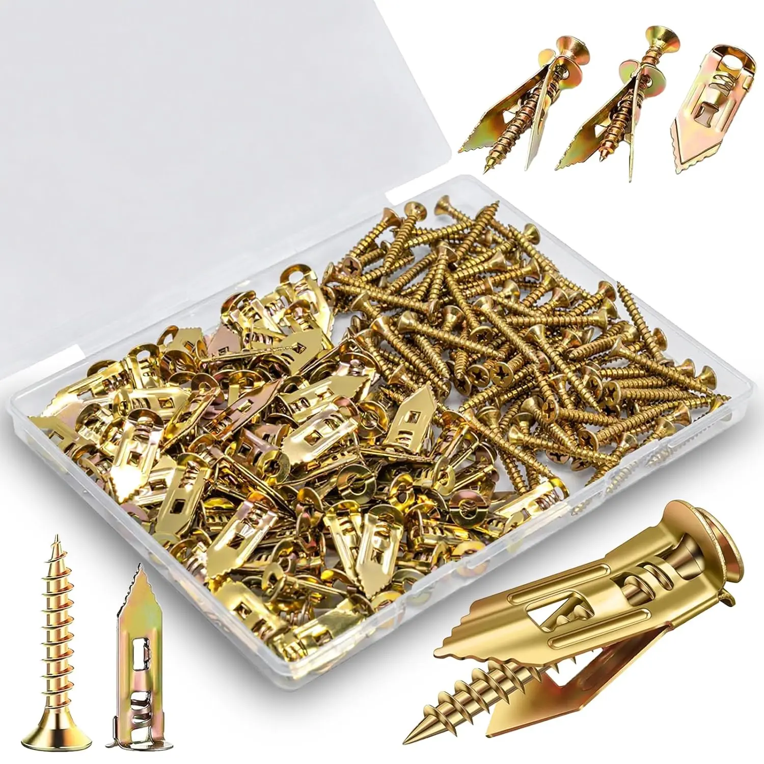 Self-Drilling Drywall Anchors Kit, 95 Metal Sheetrock Anchors (0.47x1.18in) & 95 Zinc Expansion Screws (0.31x1.37inches), Versatile and Practical for Hollow Wall Use, No Pre-Drilling or Punching Needed