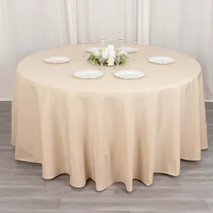 Premium Polyester Round Tablecloth 120" Beige - Seamless 220GSM Table Cover