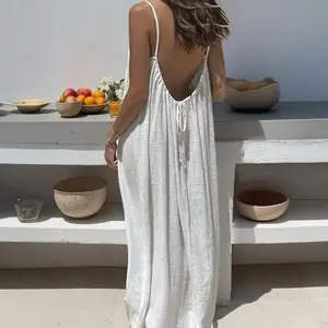 Boho Backless Maxi Dress for Women – Lightweight Summer Sundress Women’s Flowy Spaghetti Strap Maxi Dress – Beach & Vacation Wear Soft Boho Summer Maxi Dress – Back Tie, Lightweight & Flowy NONE