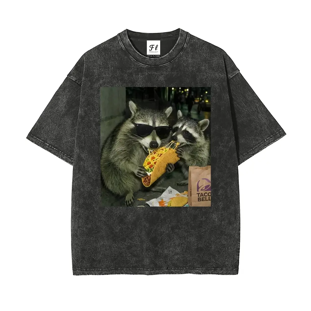 [Flashsale up to 75%]Raccoon Eating Taco Washed T-Shirt – Funny Meme Graphic Tee, Silly Animal Humor Shirt, Vintage Retro Unisex Top, Cute Raccoon Lover Gift, Gift for Men, Women funny shirts for women, Womenswear Cotton Top Streetwear
