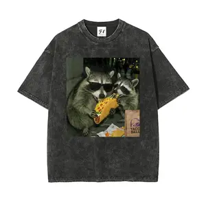 [Flashsale up to 75%]Raccoon Eating Taco Washed T-Shirt – Funny Meme Graphic Tee, Silly Animal Humor Shirt, Vintage Retro Unisex Top, Cute Raccoon Lover Gift, Gift for Men, Women funny shirts for women, Womenswear Cotton Top Streetwear