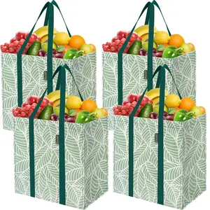 4 Pack Extra Thick Reusable Grocery Bags - Heavy-Duty, Rip-Resistant, Large-Capacity Foldable Storage Totes for Supermarket, Bulk Shopping Shopper Handbag Produce Bag