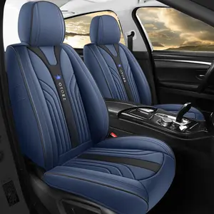 OTOEZ Navy Blue Breathable Car Seat Covers Universal Full Set 5 Seats Waterproof PU Leather Easy Install Non-slip Airbag Compatible for SUVs Sedans