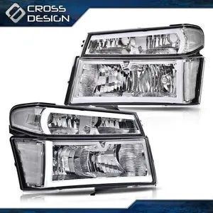 CROSSDESIGN 4PC Fit For 2004-2012 Chevy Colorado GMC Canyon Chrome LED Tube Headlights Lamps