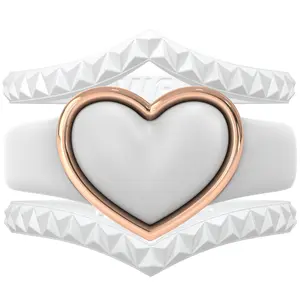 Stackable 3-Piece Ring Set - Women's Silicone & Metal Frame Heart Collection