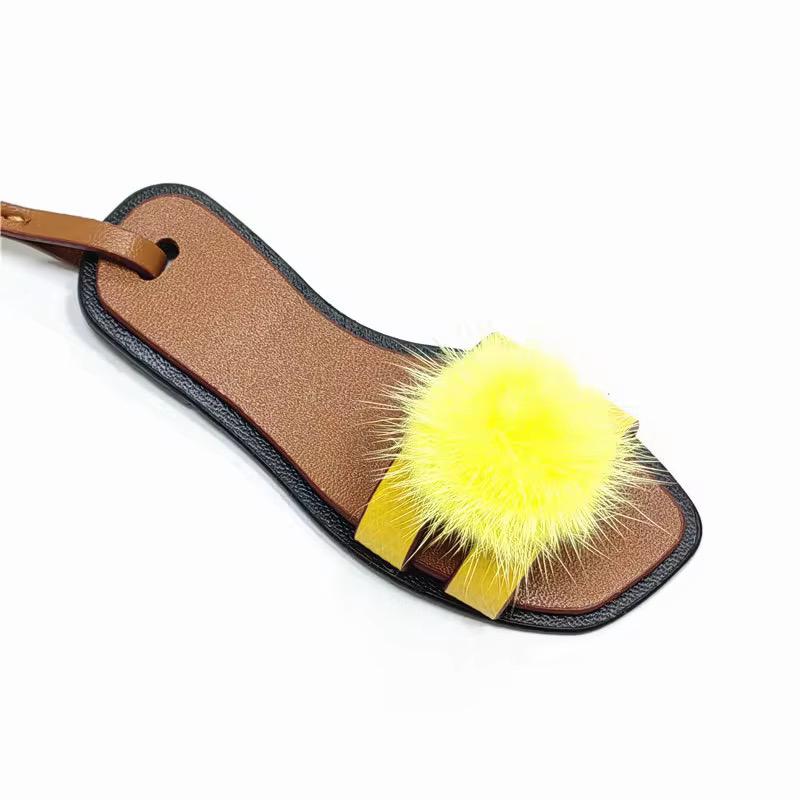 Sandal Pu Bag Charm Accessories - Elegant Unique Design for Versatile Styling with Black Pom Pom - Perfect for Various Occasions