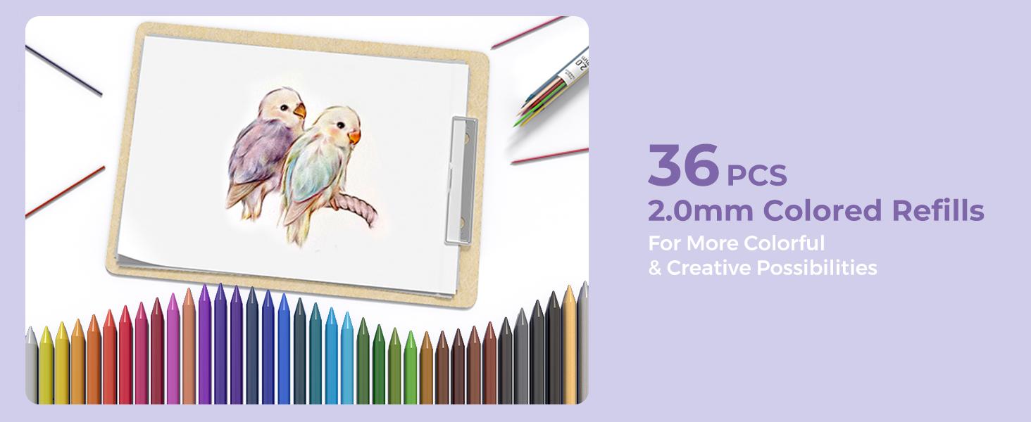 Four Candies(New)36PCS Aesthetic School Supplies, Mechanical Pencils 0.5mm, 0.7mm, 0.9mm & 2.0mm with 624PCS Lead Refills, Cute Mechanical Pencils for Writing, Drawing & Drafting，Ideal Christmas Gift for Kids Students,Perfect Christmas Gift for Students