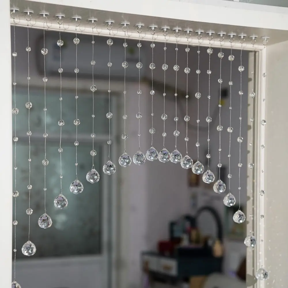 20-Strand Shiny Crystal Pearl Beaded Curtain - Durable Arched Door Hanging Divider, Easy Installation, Romantic Room Decoration for Home Balcony Space Enhancement
