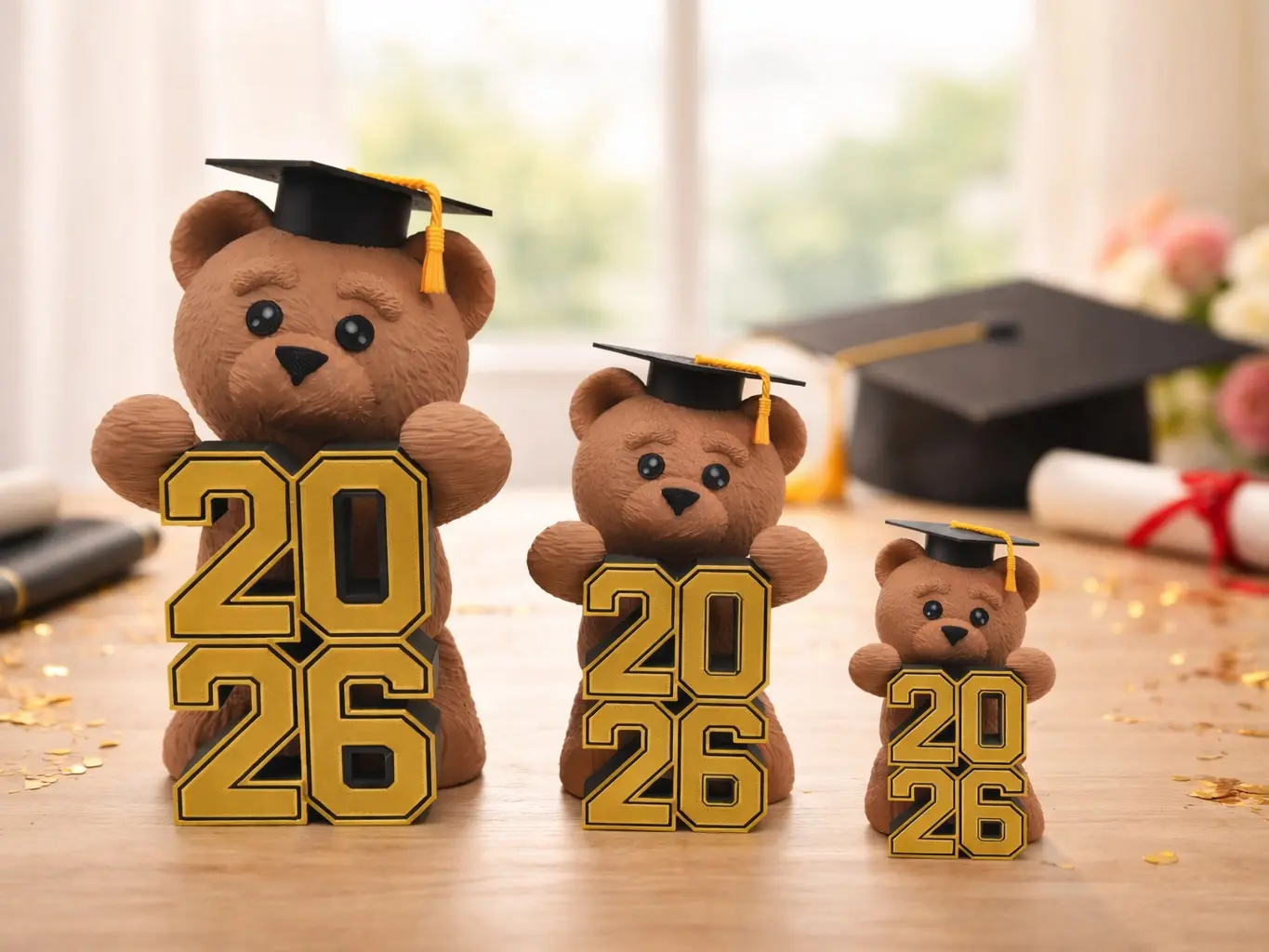 Custom 2026 Senior Graduation Bear Figurine - Eco-Friendly 3D Printed Durable Trophy Gift, Multi-Size (Incl. Large) Tactile Texture Collectible, Custom Colors Photo Home Decor Ornament
