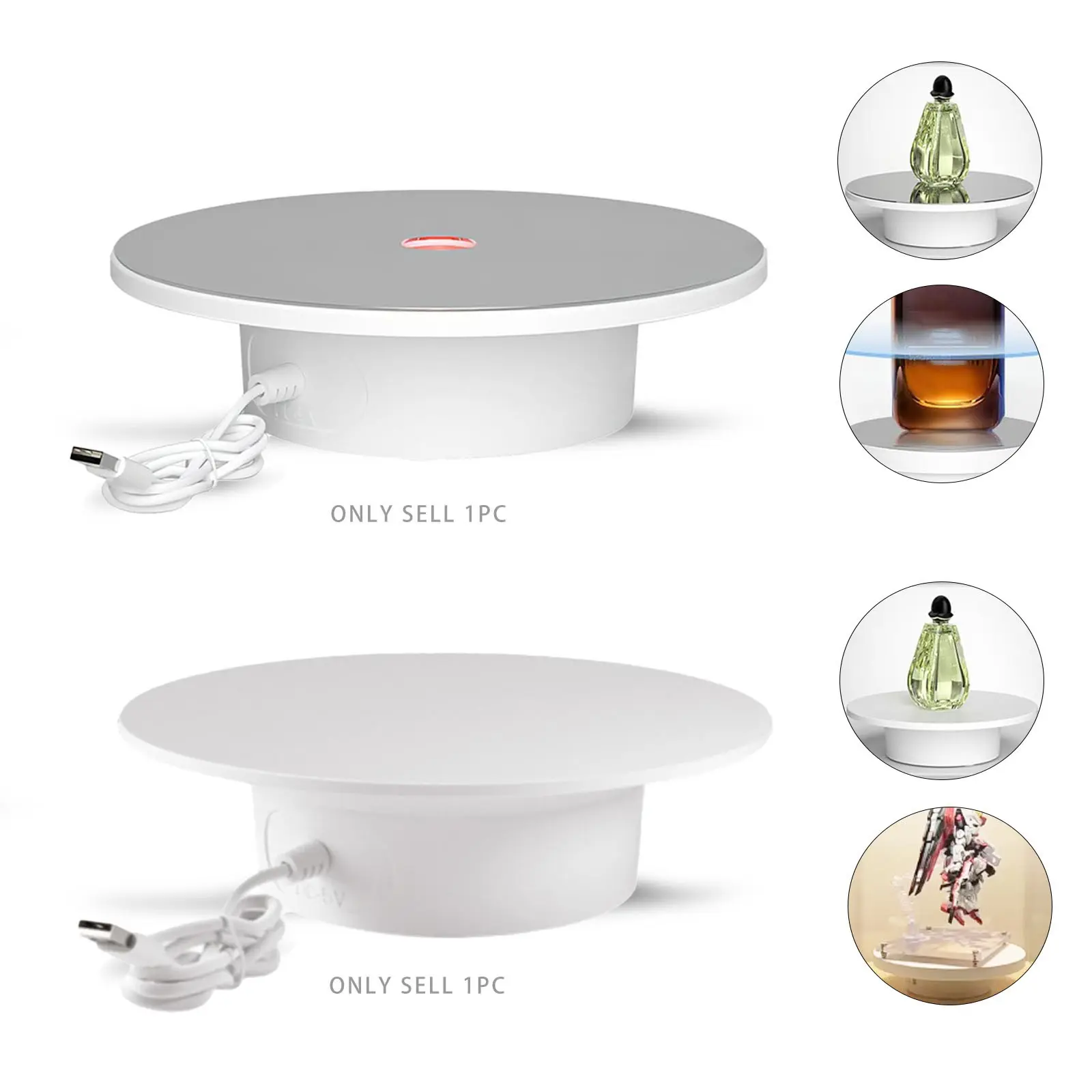 2Pcs 6 Inch 8 Inch The 360° electric rotating display stand, Display Holder, has a diameter of 15 CM 20 CM, The USB electric rotating table rotates clockwise and is suitable for jewelry, lipstick, watches, photography, figurines, live streaming