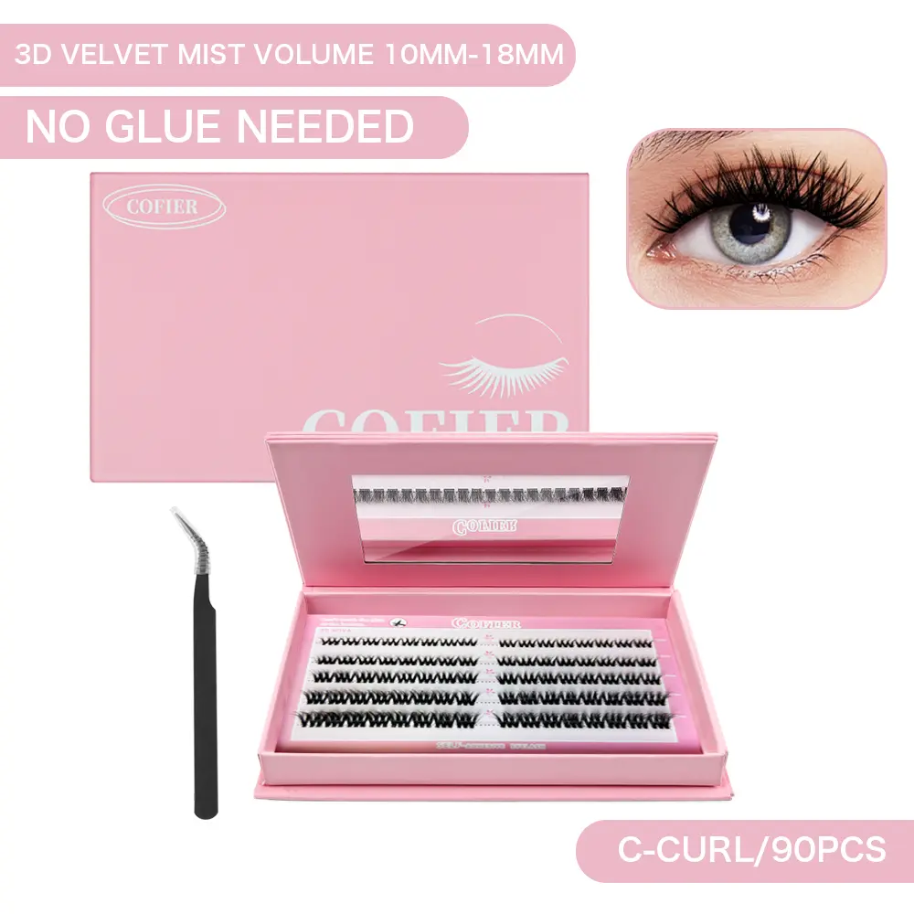 [3D Nova] Cofier Self-Adhesive lashes Glue - Free DIY Lash Kit (10 - 18 mm)  Comes with Tweezers! (80/100 Pcs) for a Quick and Natural Lash Makeover Individual Eyelashes Makeup Eyelashes