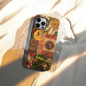 Boho Sun & Moon Phone Case, Hippie Psychedelic Art Design, Vintage Aesthetic Phone Cover for iPhone 17 16 15 14 13 12 11 Pro Max X XS XR