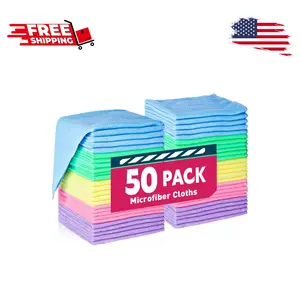 50 Pack, Microfiber Towels Bulk, Towels for Cars & Home, Cleaning Rags 5 Colors Assorted (12x12 inches)