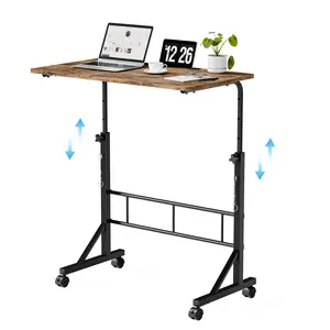 Mobile Standing Desk with Wheels, Portable Adjustable Height Rolling Desk, Small Sit Stand Up Computer Table on Casters, Tall Desk for Walking Pad & Home Office