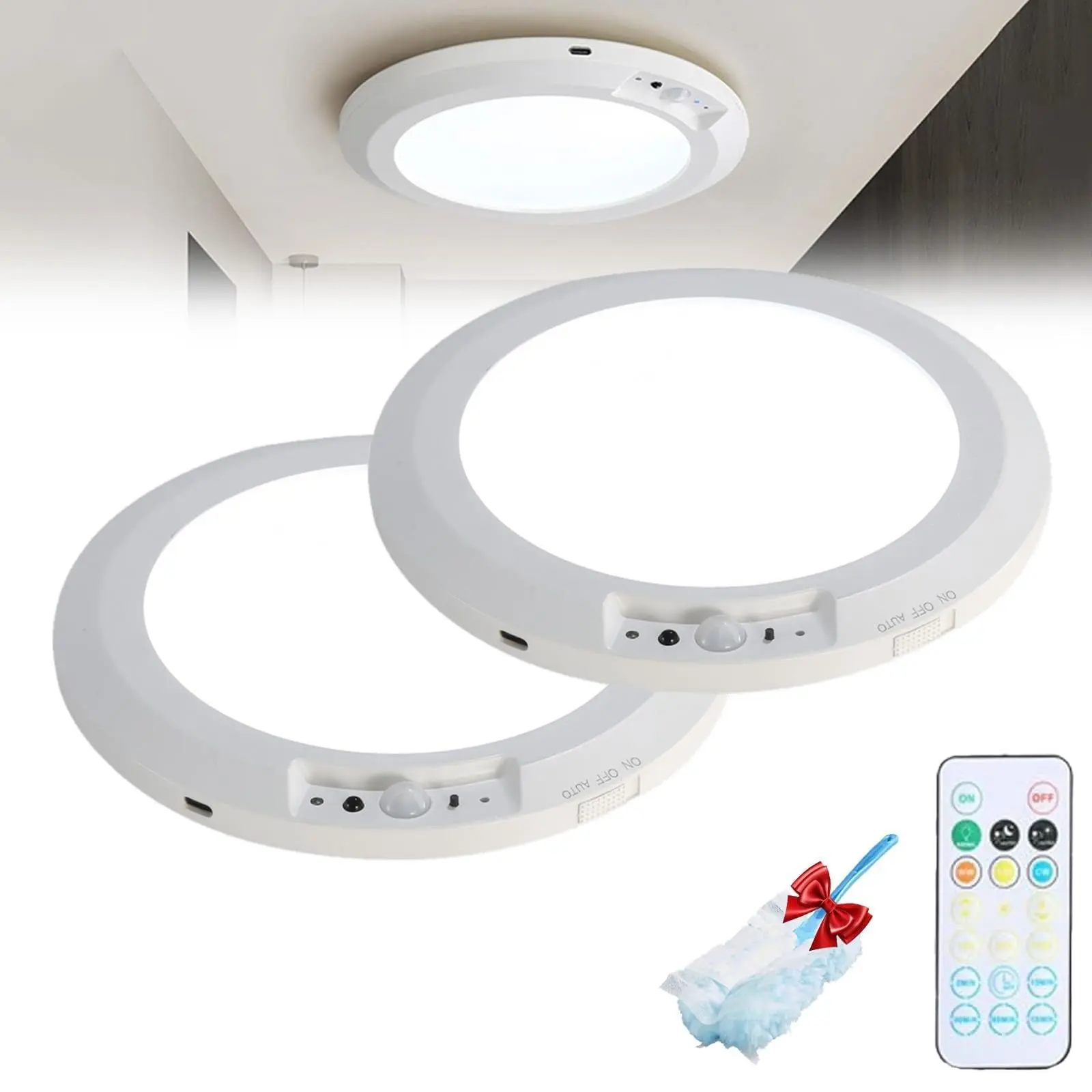 Rechargeable Wireless LED Motion Sensor Ceiling Light with Remote Control - Magnetic Placement Makes Moves Simple, Dimmable, 3-Color Mood Light, 7.48in, 60-Day Long Life for Closet, Indoor Use