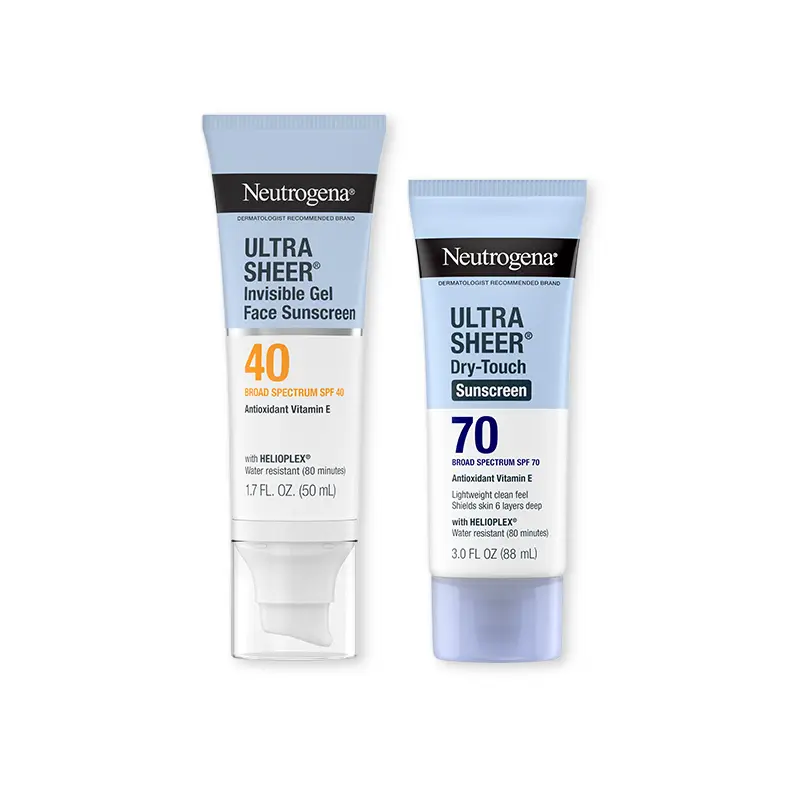 Neutrogena Ultra Sheer Invisible Gel SPF 40 & Dry-Touch SPF 70 Sunscreen Duo for Face & Body | Water Resistant Broad Spectrum Protection