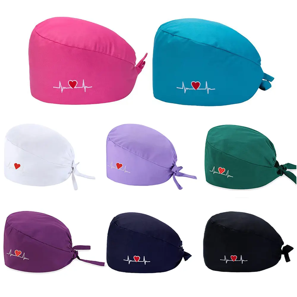 Unisex Design Pack of 8 Essential Polyester Lead Scrub Caps with Heart Print, Adjustable Sweatband - Comfortable Medical Work Hats for Healthcare Professionals, Nurse Accessories