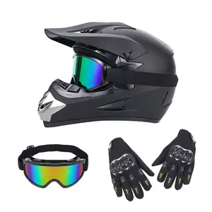 Adult Men's Off-Road Motorcycle Helmet, Matte Black Full Face Pneumatic Tactical Helmet with Goggles & Gloves, DOT Certified Crash Helmet with Face Mask for ATV, Motocross, Dirt Bike, E-Bike & Outdoor Off-Road Adventures