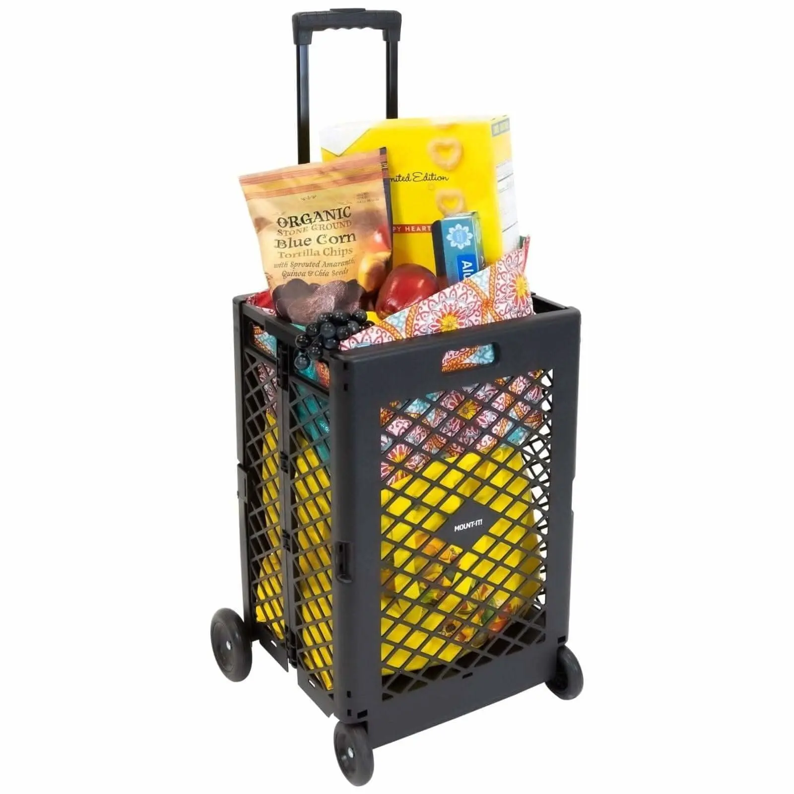 Mount-It! Aluminum Collapsible Wagon - Swivel Rolling Home Utility Cart - 55 lb Capacity, Ideal for Storage & Rolling Cart Organization