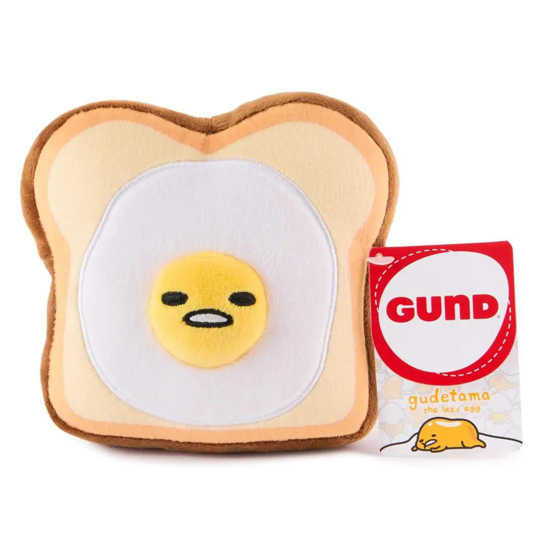 GUND Sanrio Gudetama The Lazy Egg Cuddly Stuffed Animal - 5in Tall Egg Toast Toy with Fluffy Tail, Slightly Under-Stuffed Body, Faux Suede Nose, Soft Chestnut Plush, for Kids & Hobbies Enthusiasts, Decoration, Cuddly Stuffed Animals, Soft Adorable Stuffed