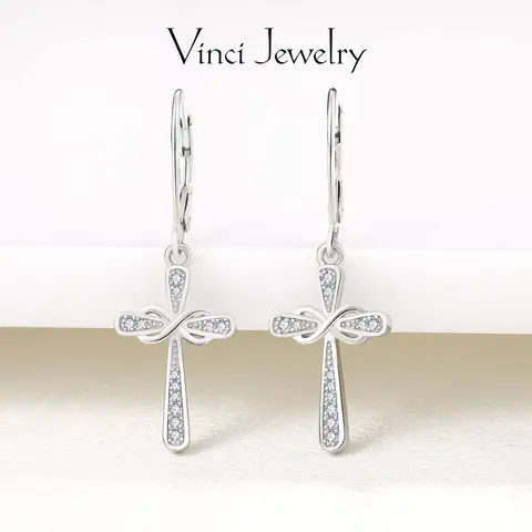 925 Sterling Silver Cross Earrings Infinity Dangle Drop Earrings Dainty Cubic Zirconia Decorated Faithful Jewelry for Protection Subtle Yet Meaningful Elegant Design