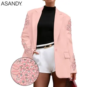 ASANDY Showstopper Black Blazer Oversized Fit with 3D Floral Applique & Sparkling Crystals | Glam Party & Gala Outfit
