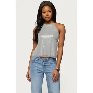Itara Sequin Backless Halter Top