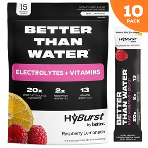 Raspberry Lemonade | 10 PACKS | 150 Sticks | Electrolyte & Vitamin Drink Mix | B12, L-Theanine, D3, K2, Zinc, Magnesium, Potassium | Calm Focus & Energy