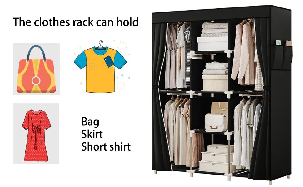 Portable Wardrobe Closet Clothes Rack Organizer for Hanging Clothing Freestanding Adjustable Storage for Bedroom Sturdy Large Capacity Non Woven Fabric