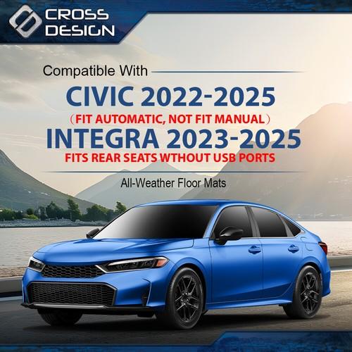 CROSSDESIGN TPE Car Floor Mats Rubber Liners Fit For 2022-2025 Honda Civic Sedan,All Weather Floor Mats Rubber Liners,Waterproof Anti-slip Durable Floor Mats Upgraded Version