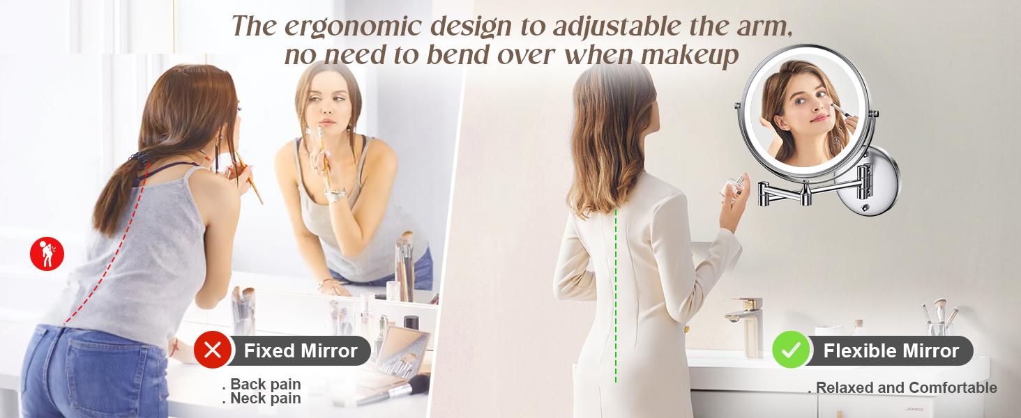 Wall Mounted Mirror with LED Lights, Magnifying 1x/10x Makeup Mirror, 8 Inch Double Sided Rotatable 360 Degrees. 3-colour light touch screen dimmable, bathroom, bedroom, living room