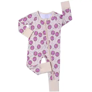 Bamboo Baby Footed Pajamas with Lollipop Prints Long Sleeve One-piece Romper Pjs Bamboo Sleepers Zip Up Jumpsuit Snug Fit Pajamas Sleepwear for All Seasons