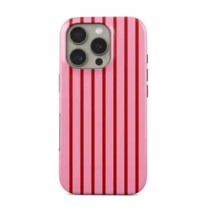 Striped Hot Pink Phone Case, Favorite Vibes in Bold Candy Red Phone Case, Candy Red on Pink Phone Case