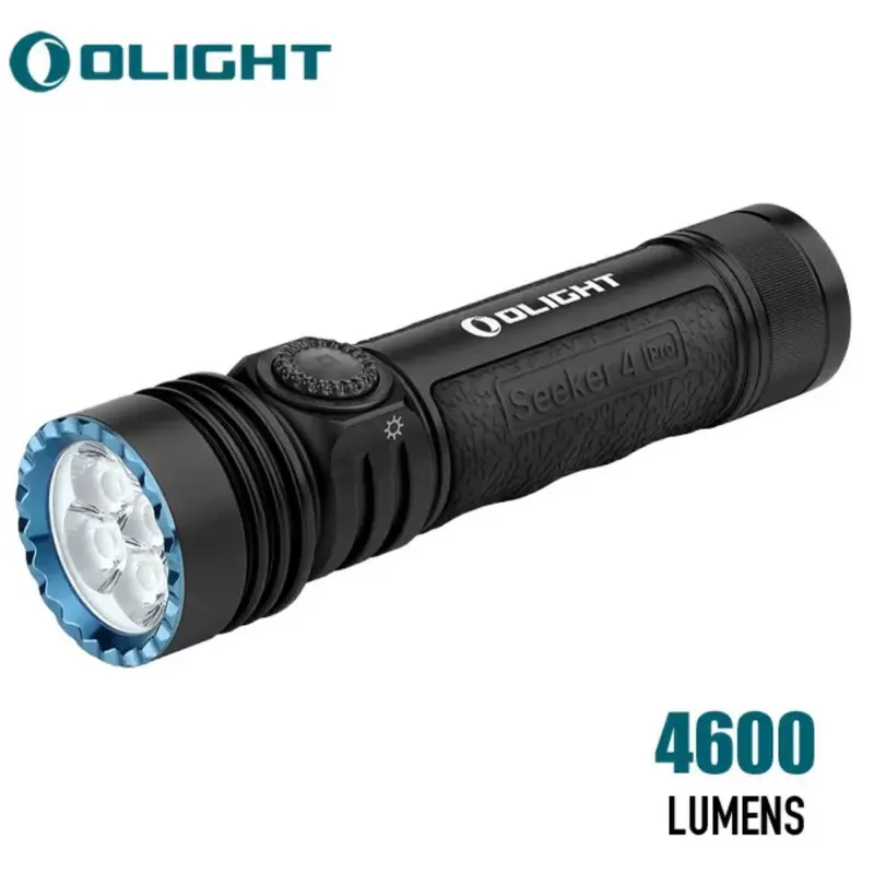 Olight Seeker 4 Pro Matte Black High Lumens Flashlight - 5/50/300/600/1200/4600 Lumens White LED Torch, Portable Working Light, Powerful Handheld Flashlight, Minimalist, Led Flashlight Torches