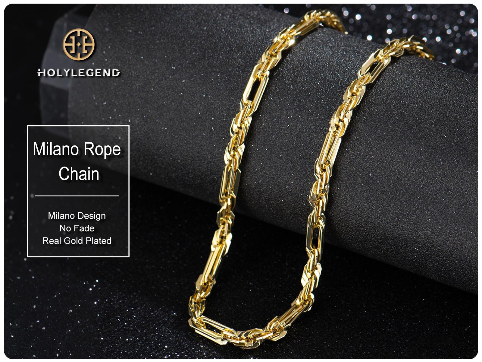 Holylegend 14K Real Gold-Plated Milano Rope Chain Necklace for Men, Affordable Trendy Gold Plated Necklace with Multi-Angle Reflective Shine, Gift for Fashion Lovers